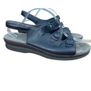 Sas Trio II Navy Blue Leather Slingbaqck Comfort Sandals Shoes Open Toe sz 11 M